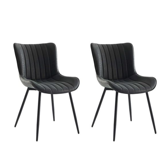 Upholstered Dining Chairsof 2, Mid CenturyArmlessChair with Faux Leather & Back & Metal Legs, for Dining Bedroom, ReceptionRoom