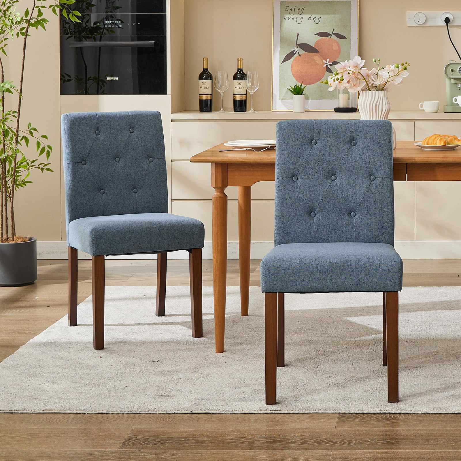 Upholstered Dining Kitchen Chairs Set of 2,Parsons Button Tufted Dining ...