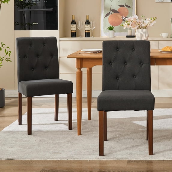 Upholstered Dining Kitchen Chairs Set of 2,Parsons Button Tufted Dining Room Chair Fabric Kitchen Chairs with Wood Legs & Padded Seats,Modern Armless Accent Chairs,Living Room Kitchen Furniture