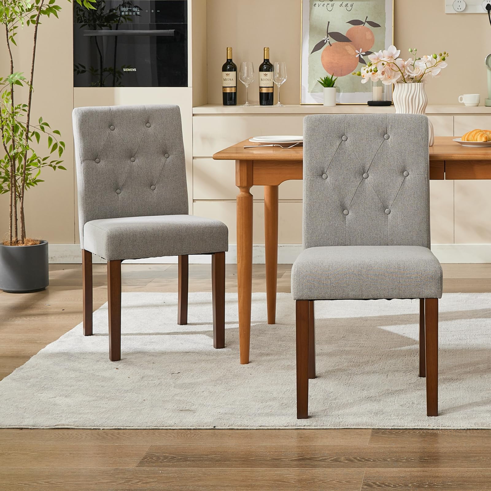 Upholstered Dining Kitchen Chairs Set of 2,Parsons Button Tufted
