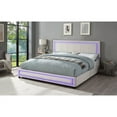 thumbnail image 1 of Upholstered Eastern King Size Platform Bed with LED Lights, Storage Bed with 4 Drawers, Beige color fabric, 1 of 5