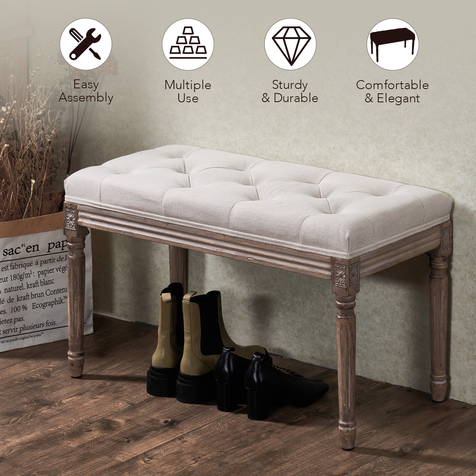 Upholstered Entryway Bench with Padded Cushion, Versatile Seating for ...