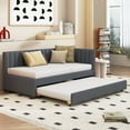 thumbnail image 1 of Upholstered Extendable Daybed With Trundle, Twin Size Sofa Bed With Soft Headback, Half Enclosed Bed Frame, No Needed Spring Box, Gray, 1 of 7