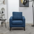 thumbnail image 1 of Upholstered Flannel Fabric Accent Chair, Mid Century Modern Armchair with Solid Wood Legs, Upholstered Comfy Single Sofa for Living Room Bedroom, Family Sofa for Office Guests, Dark Blue, 1 of 7