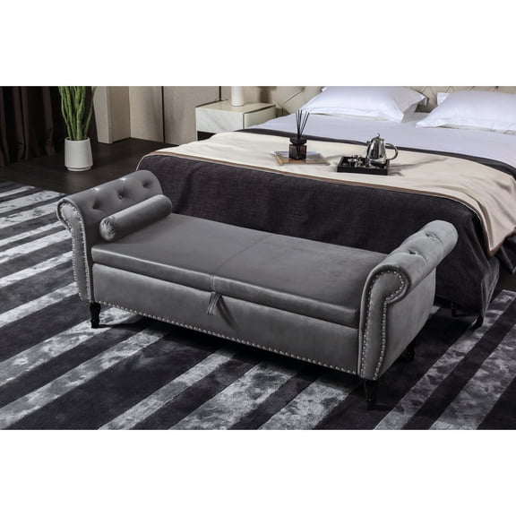 Upholstered Flip Top Bench | Ideal for End of Bed, Foot Rest | Breathable Velvet Fabric | Assembles in 20 Minutes