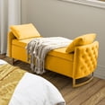 thumbnail image 1 of Upholstered Flip-Top Storage Bench Button Tufted with Pillows Golden Base for Home Bedroom Yellow, 1 of 7