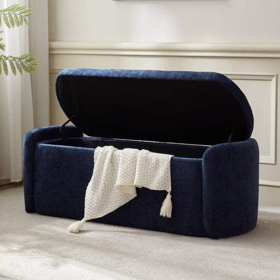 Vknow Furniture Upholstered Flip Top Large Storage Space Bench, Blue, 280 LB Limit
