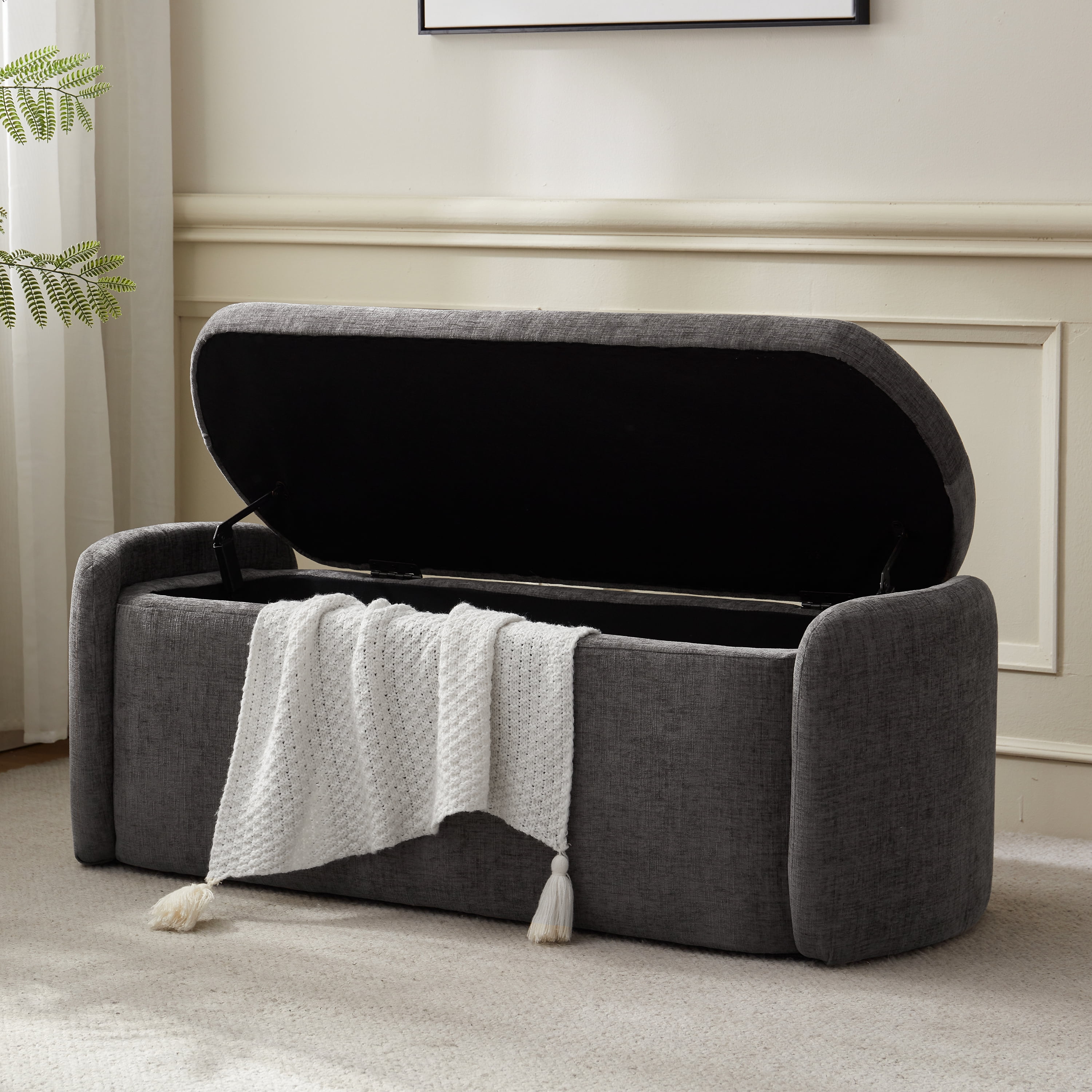Vknow Furniture Upholstered Flip Top Storage Bench, Gray, 280 lb Limit ...