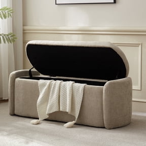 Usaint Upholstered Flip Top Storage Bench, Beige, 280 lb Limit