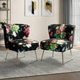 thumbnail image 1 of Upholstered Floral Accent Slipper Chairs Set of 2 Side Dining Chair Wingback Armless Sofa Tufted Back Golden Legs Home Living Room Bedroom Black, 1 of 8