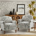 thumbnail image 1 of Upholstered Floral Armchair Set of 2 Single Lounge Sofa Accent Chair Nailhead Trim Wooden Legs Home Living Room Bedroom Blue, 1 of 7
