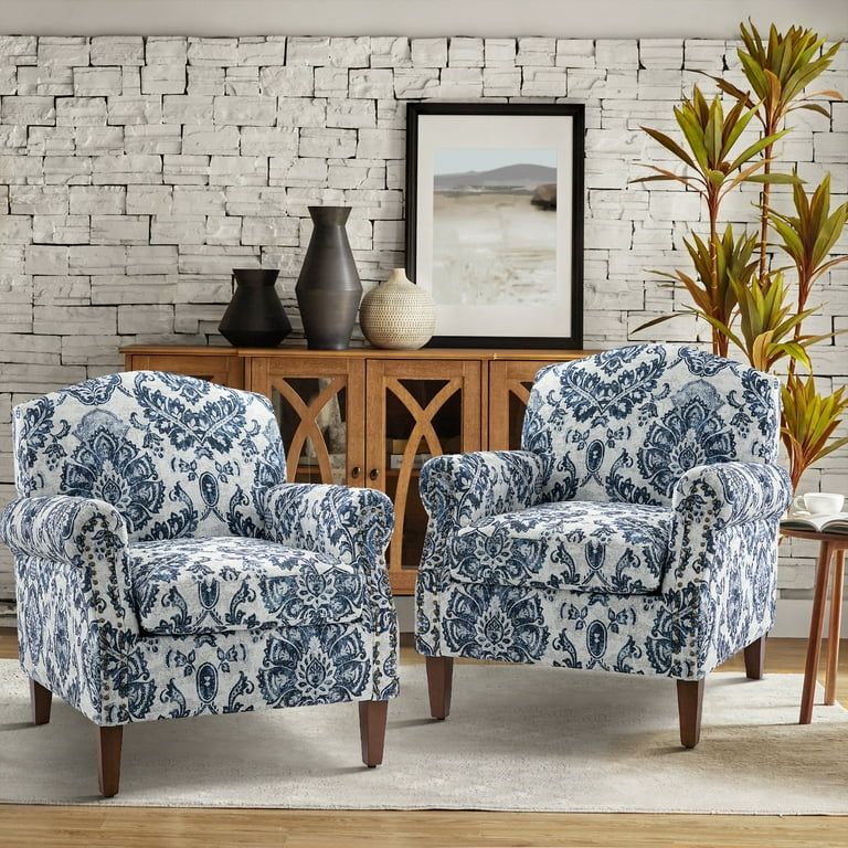 Upholstered Floral Armchair Set of 2 Single Lounge Sofa Accent