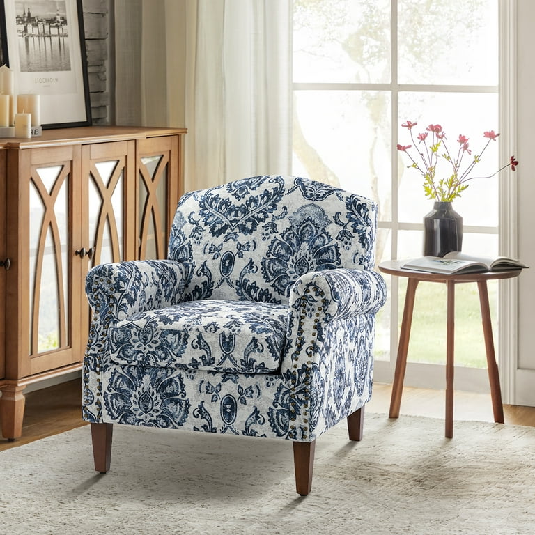 Upholstered Floral Armchair Single Sofa Accent Chair Nailhead Trim