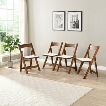 Upholstered Folding Chairs Set of 4 with Solid Wood Frame, Folding Event Chairs with Padded Seats, Modern Wooden Folding Banquet Chairs, Natural Walnut