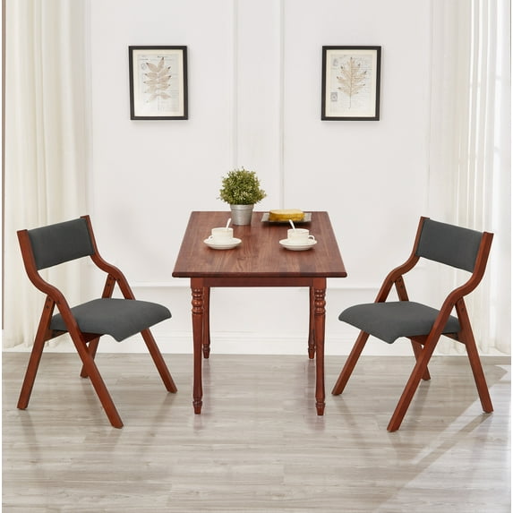 Upholstered Folding Dining Chair,Folding Wooden Chairs With Lightweight And Easy To Carry,Space Saving,2 Pack Folding Chair ,Dining Room Armless Chairs for outdoor camping,Gray