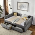 thumbnail image 1 of Upholstered Full Size Daybed with 2 Drawers, Solid Wooden Sofa Bed Frame w/Button Tufted and Copper Nail on Square Arms, Space-Saving Design, 1 of 8