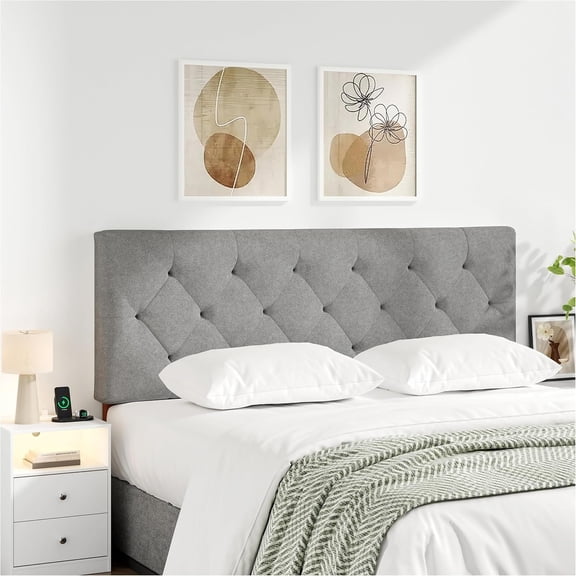 Upholstered Full Size Headboard Only, Adjustable Height Headboard from 42"-55" with Durable Sturdy , Modern Button Bed Board with Width Adapters, Light Grey