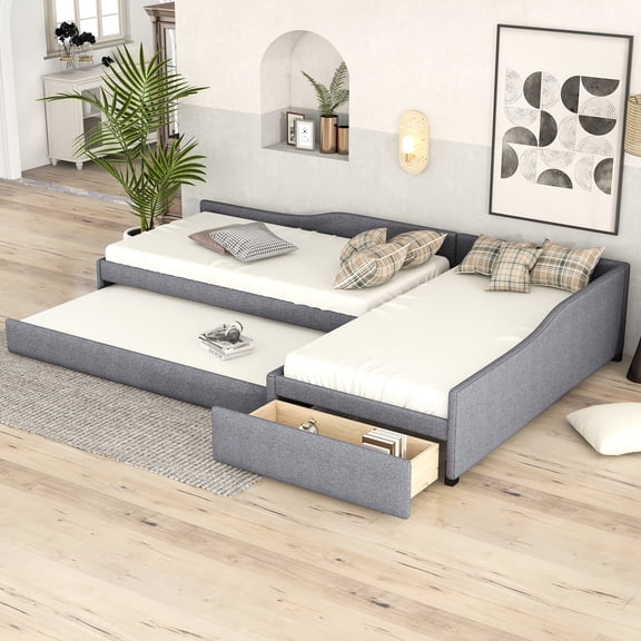 Upholstered Gray Daybed with Storage / Comfortable Seating, Sleeps Three
