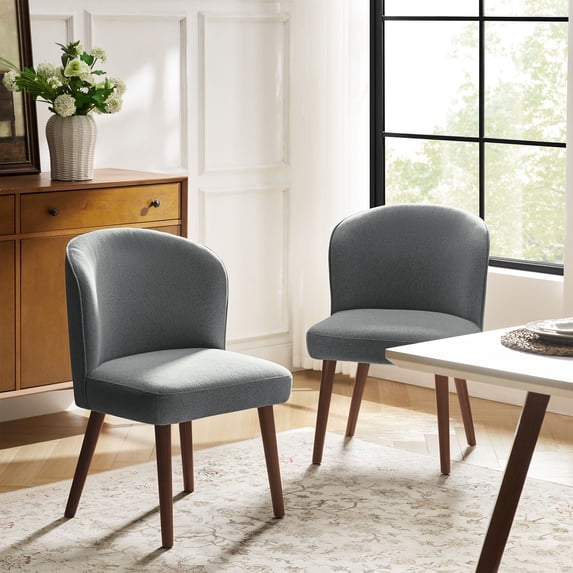 Upholstered Gray Dining Chairs Set of 2 Armless Side Chairs Solid Wood Legs Restaurant Kitchen