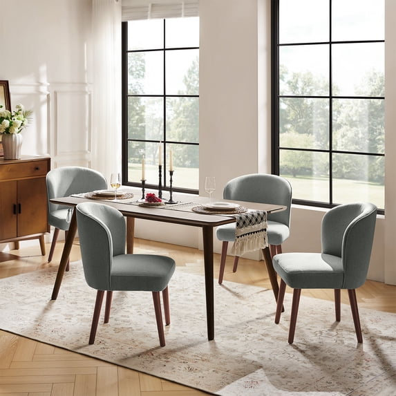 Upholstered Gray Dining Chairs Set of 4 Armless Side Chairs Solid Wood Legs Restaurant Kitchen