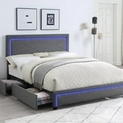 Upholstered Gray Full Size Platform Bed with LED Lights and 4 Drawers for Convenient Storage