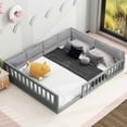 thumbnail image 1 of Upholstered Gray Platform Bed With Guardrail And Relaxing Cushion - Supports Mattresses Full Size Wood Fluffy Pillow In Easy To Assemble Decorate, 1 of 2