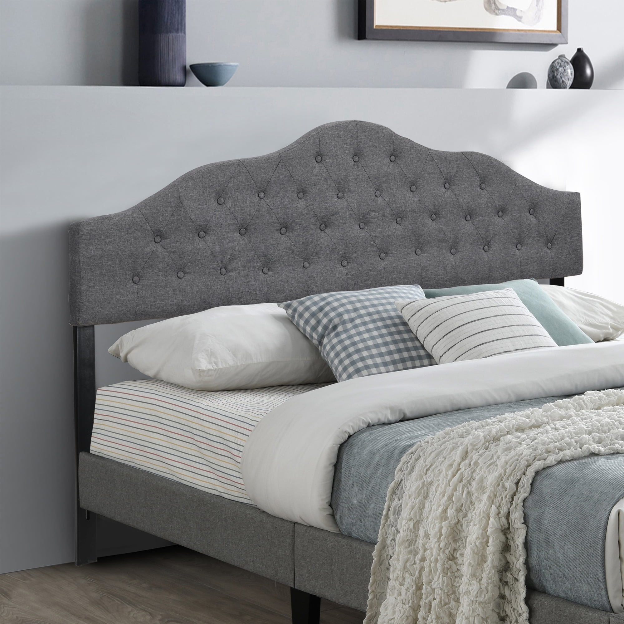 Upholstered headboard for adjustable bed outlet