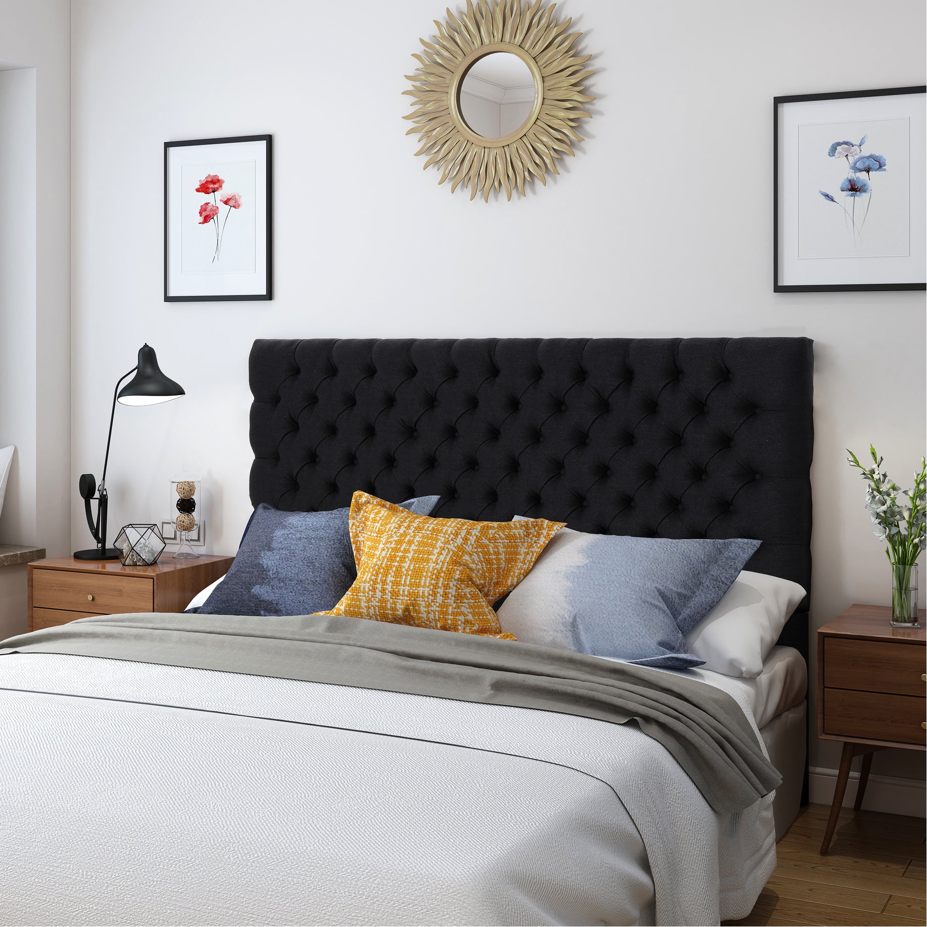 Upholstered Headboard In Charcoal Grey For Queen Bed, Fashion Forward Bed Grey, Upholstered, Graceful Look
