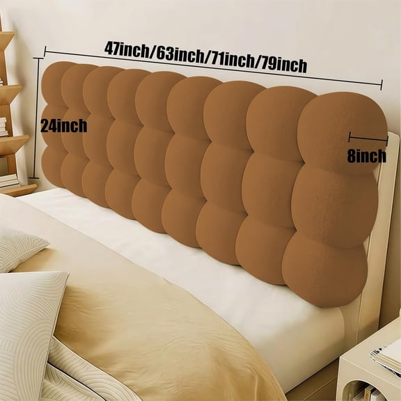 Upholstered Headboard Queen Bed Headboard Pillow Teddy Fleece Wall Mounted Resting Back Support Bolster Cushion for Sitting in Bed, Snowball Foldable Backrest for Bedroom Daybed, Brown 63x24x8 Inch