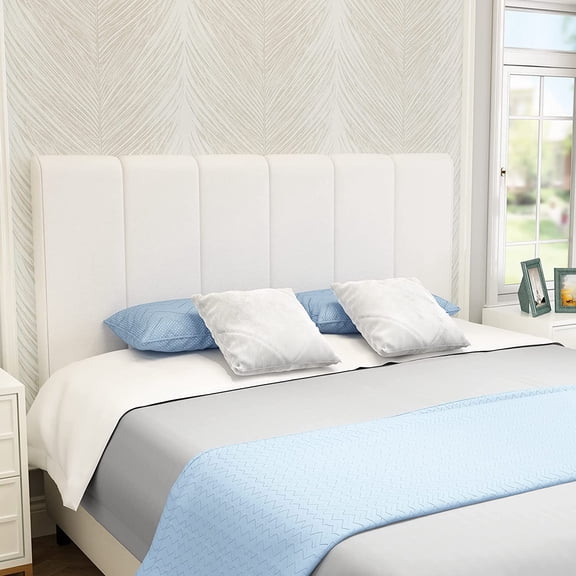 Upholstered Headboard Queen White Faux Leather Headboard for Queen/Full Size Bed Adjustable Height Foldable Heaboard