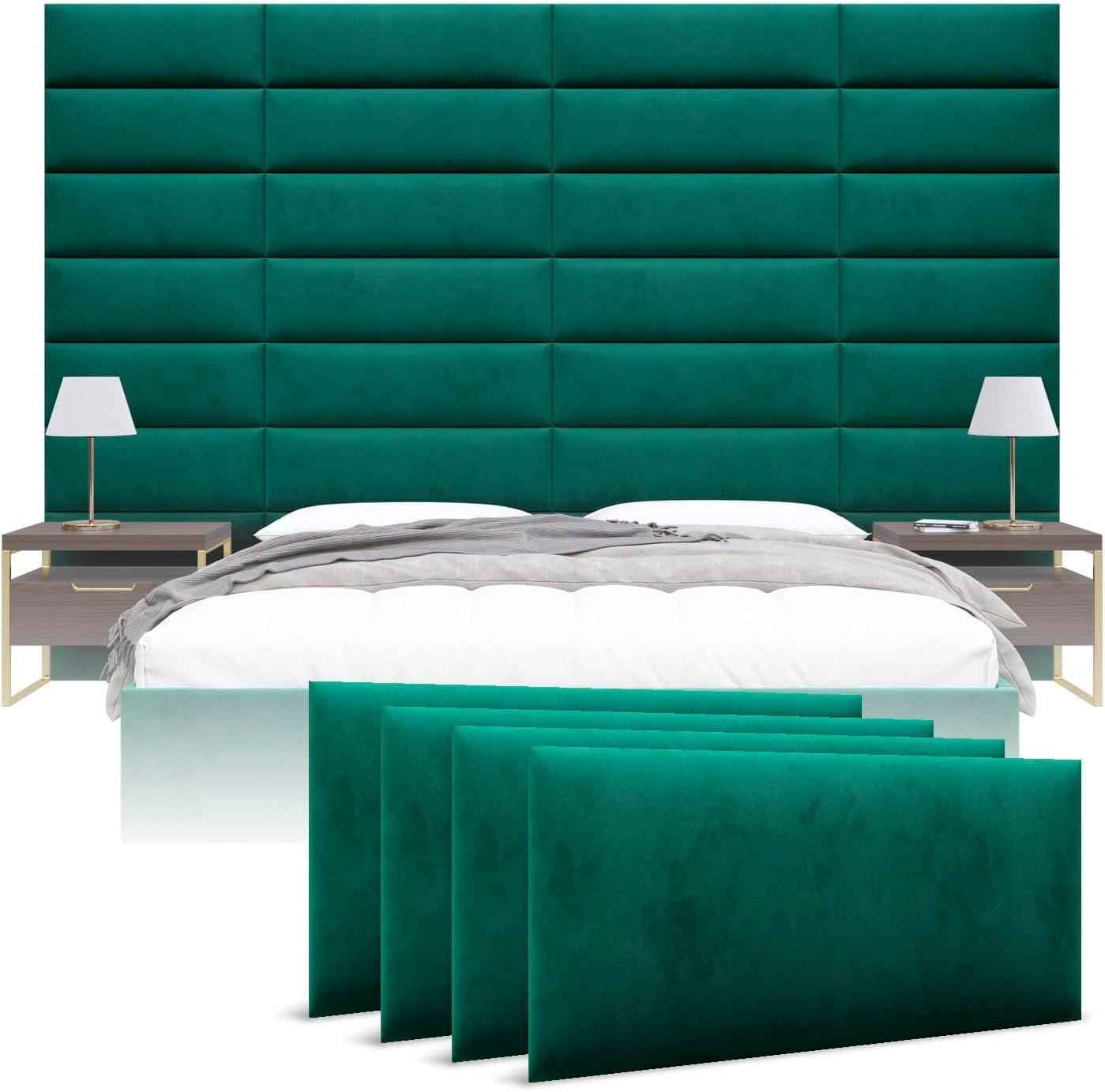Upholstered Headboards Accent Wall Panels Velvet Emerald Green