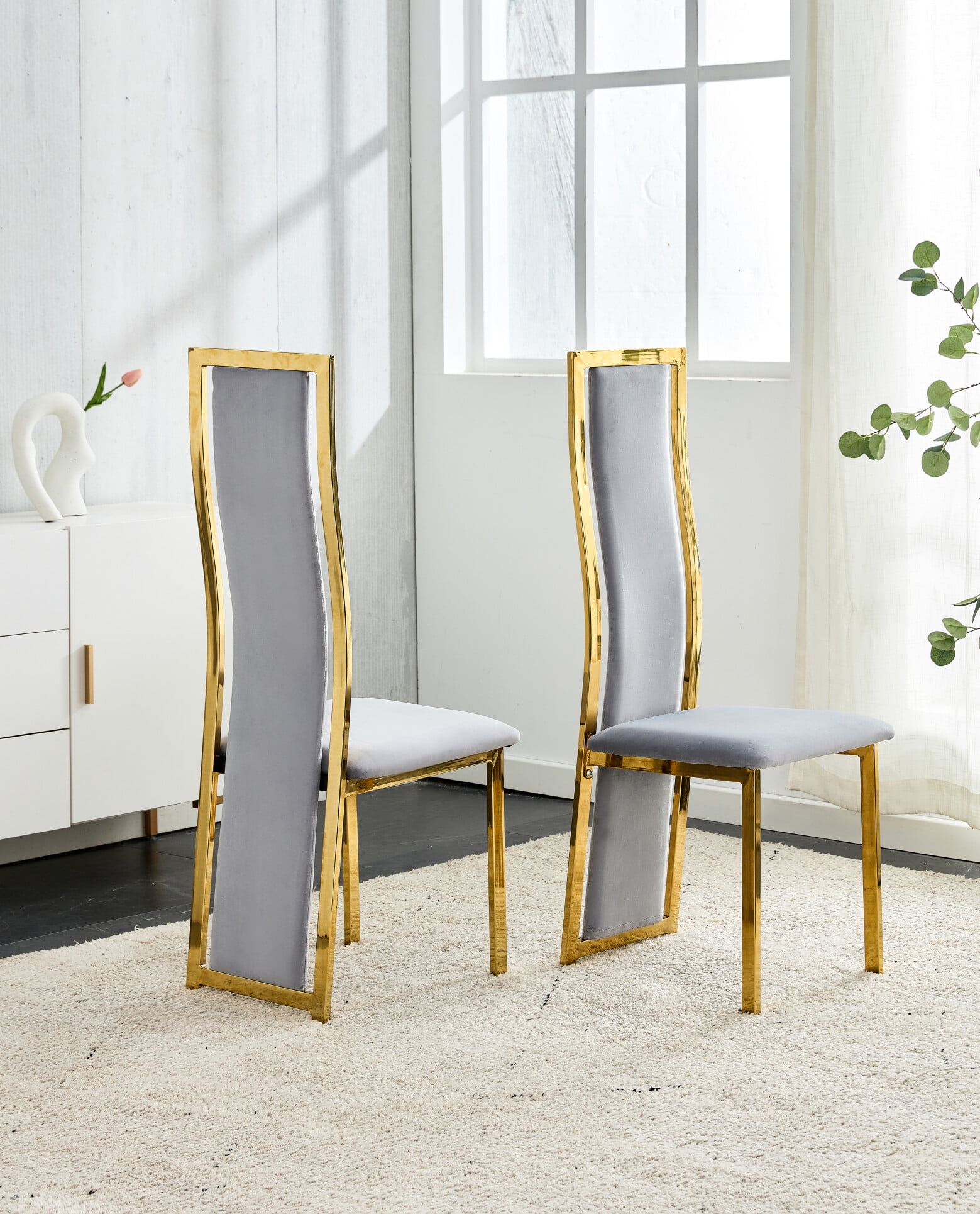 Upholstered High Back Dining Chair Set of 2, Fabric Kitchen Side Chairs