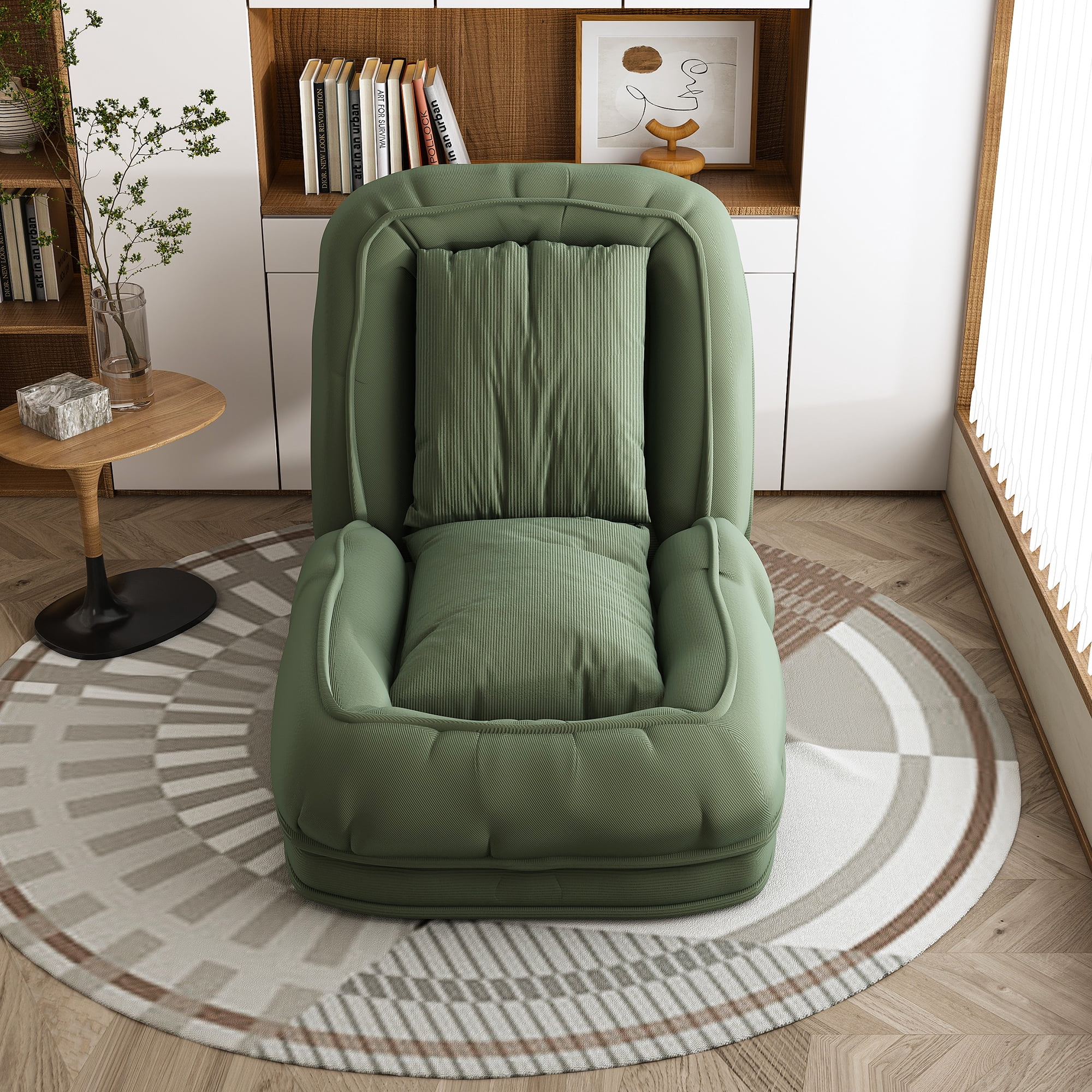 Upholstered Human Dog Bed for Adults & Pets, 5-Position Adjustable Foldable Lazy Sofa Bed with 2 Pillows, Corduroy Floor Recliner for Bedroom Living Room Reading Corner
