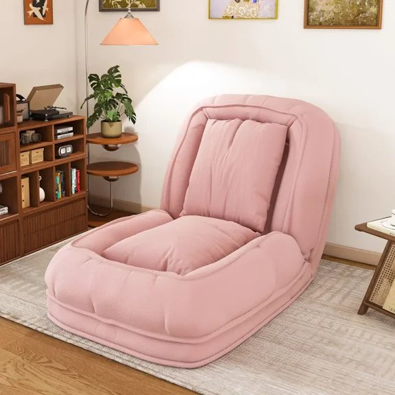 Upholstered  Human Dog Bed for Adults and Pets, Foldable Lazy Sofa Bed with 5 Adjustable Position, Includes 2 Soft Pillows for Bedroom, Living Room, Reading Corner(Off White)