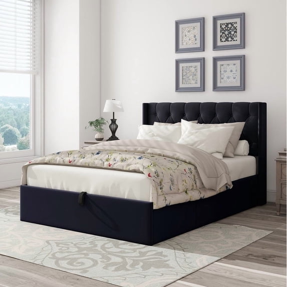 Upholstered Hydraulic Lift Up Storage Platform Bed,Full Size,Black
