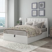 Upholstered Hydraulic Lift Up Storage Platform Bed,Full Size,Cream