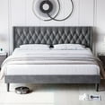 thumbnail image 1 of Upholstered King Bed Frame with Velvet Headboard Wingback Platform Bed Frame King and Deep Button Tufted Headboard/No Box Spring Needed/Easy Assembly, 1 of 6