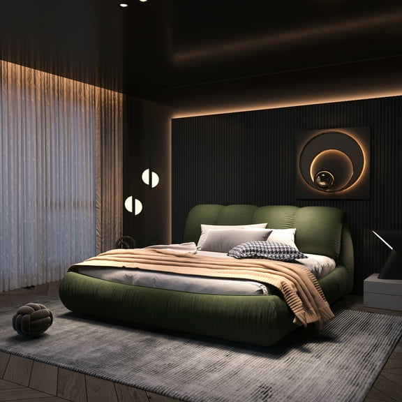 Upholstered King Bed With Stable Construction, No Box Spring Required For A Peaceful And Restful Night Luxury Platform Oversized Cushioned , Solid Pine Wood Frame, , Mattress Not Included