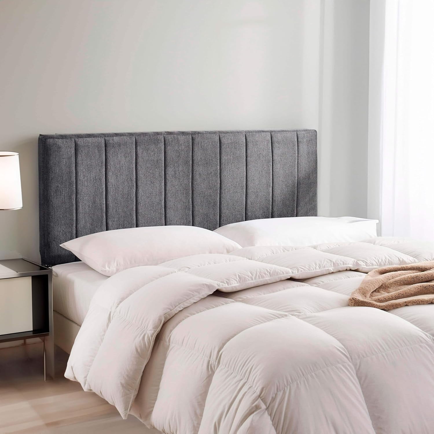 Upholstered King Headboard - Easy Assemble Channel Stitched Headboard ...