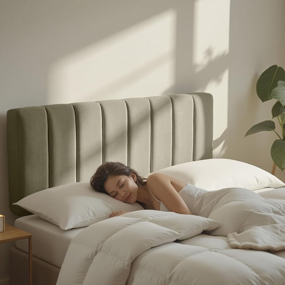 Upholstered King Headboard - Easy Assemble Channel Stitched Headboard King Size Bed - Wall Mounted Headboards with 3D Soundproof Wall Panels Peel & Stick Floating Headboards, Olive Green