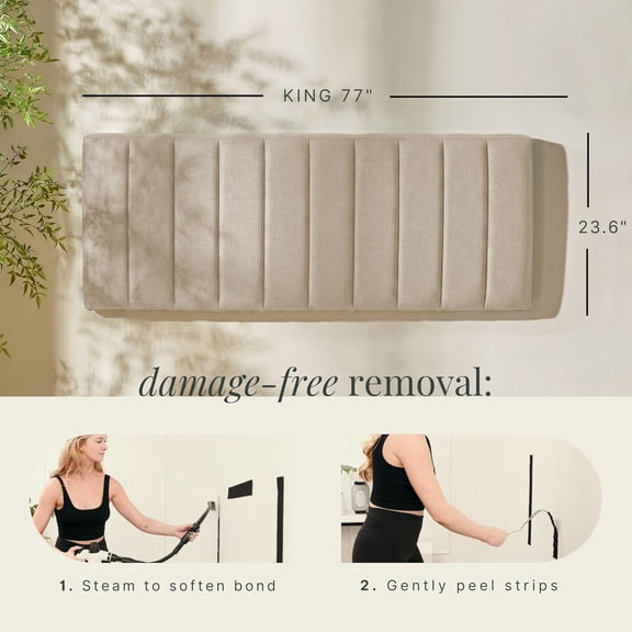 Upholstered King Headboard - Easy Assemble Channel Stitched Wall Mounted Floating Headboards with 3D Soundproof Panels, Linen