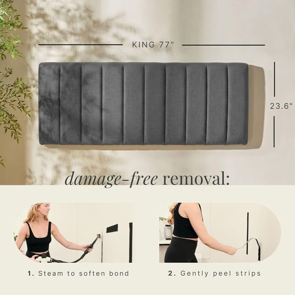 Upholstered King Headboard - Easy Assemble Channel Stitched Wall Mounted Floating Headboards with Soundproof Panels, Grey