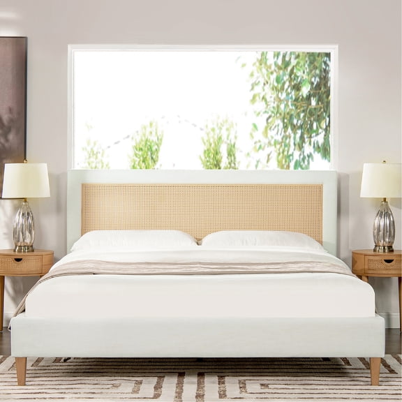 Upholstered King Platform Bed In Antique White Fashion