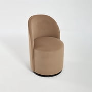 Upholstered Kitchen & Dining Room Barrel Chair, Mid Century Modern Round Sherpa Boucle Dining Chair, 360 Degree Swivel Comfy Armless Accent Makeup Vanity Side Chair for Bedroom Living Room Brown