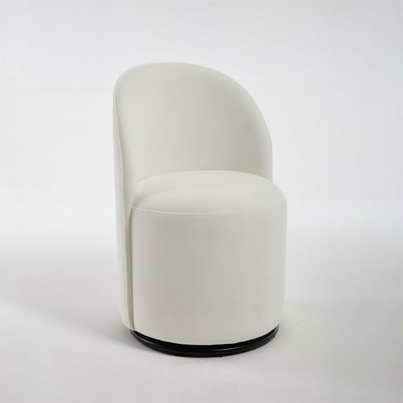 Upholstered Kitchen & Dining Room Barrel Chair, Mid Century Modern Round Sherpa Boucle Dining Chair, 360 Degree Swivel Comfy Armless Accent Makeup Vanity Side Chair for Bedroom Living Room (Cream)