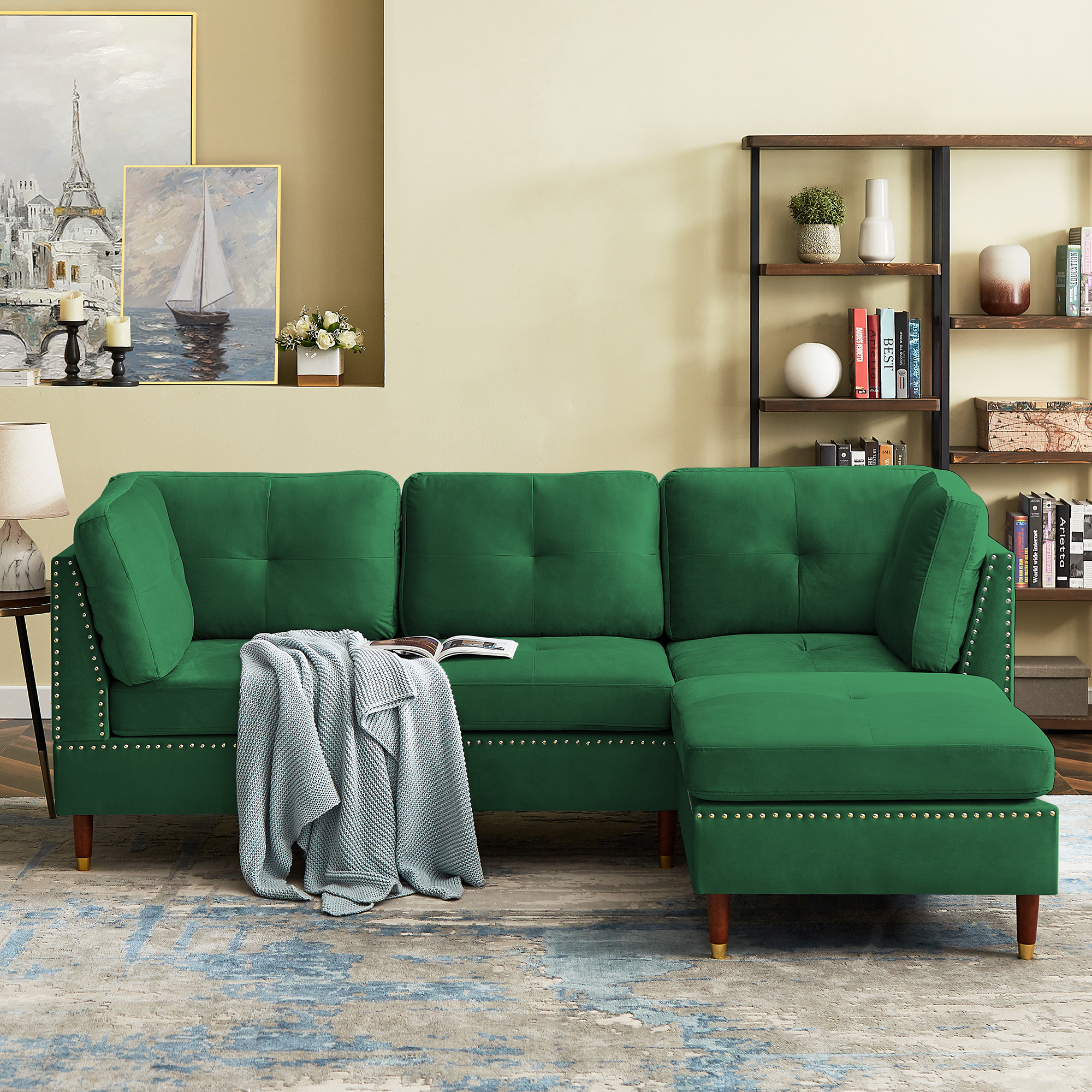 Upholstered LShaped Convertible Sectional Sofa Couch with Chaise