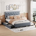 thumbnail image 1 of Upholstered LED Bed Frame with 2 Big Drawers and Twin Size Trundle, Velvet Storage Platform Bed with LED Light, Trundle Bed Frame with Solid Wood Slats for Bedroom Guestroom, No Box Spring Needed, 1 of 7