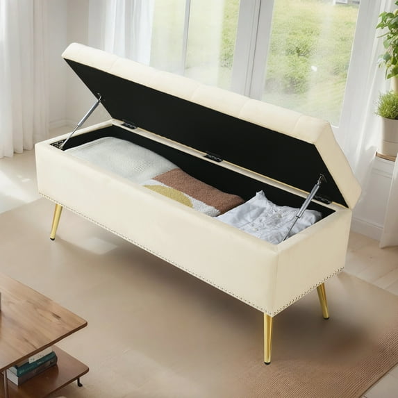Upholstered Large Storage Ottoman Bench For End of Bed, Living Room,Footstool Bench for Bedroom Living Room Entryway