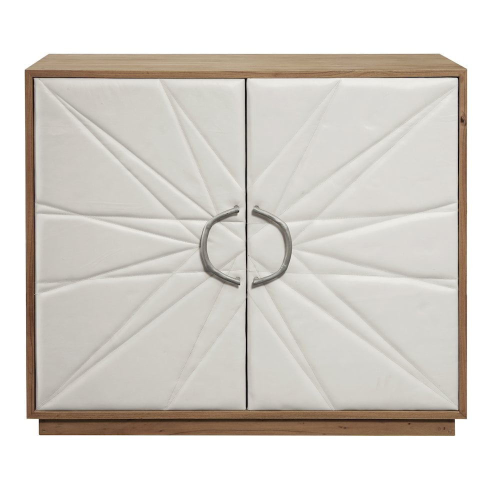 Honey Brown and Cream Leather Door Accent Cabinet