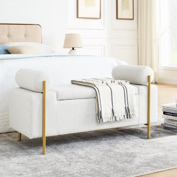 Upholstered Linen Bench with Iron Legs | Multi - purpose Room Use | Super Comfortable Seating